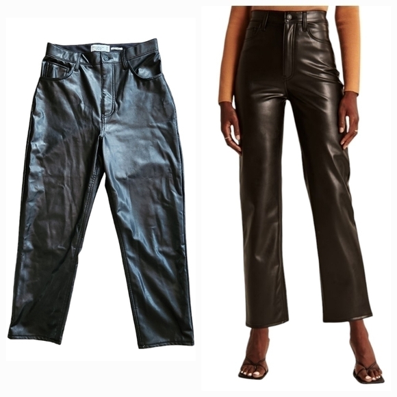 Abercrombie & Fitch Vegan Leather Pants Ankle Straight Ultra High Rise - Picture 1 of 12